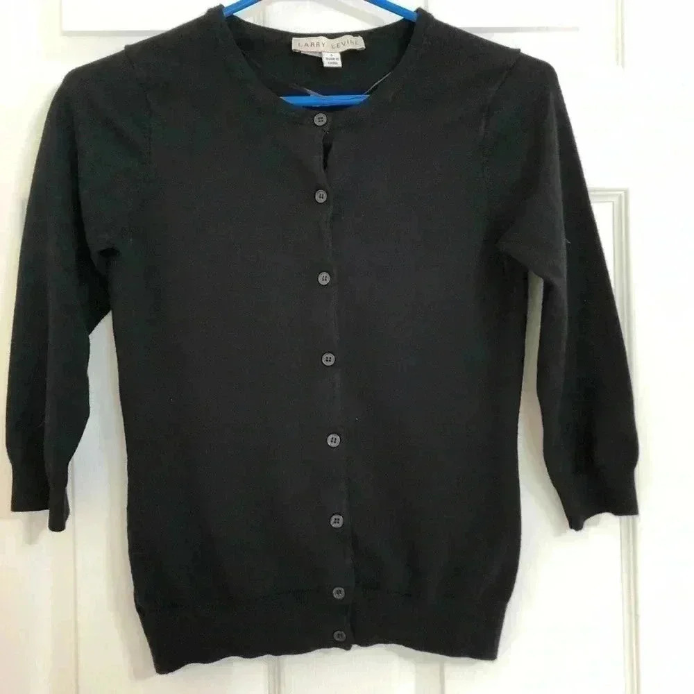 Larry Levine Black Cardigan 3/4 Sleeves Sz Small